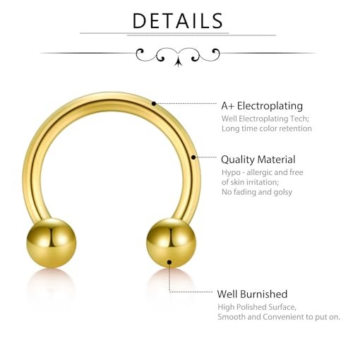 D.Bella 8PCS 16G Stainless Steel Nose Septum Horseshoe Earring Eyebrow Septum Lip Helix Tragus Piercing Ring 6-12mm Gold Piercing Jewelry - Image 2