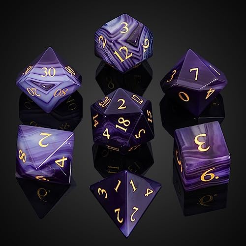 UDIXI Gemstone DND Dice Set 7PCS Purple Agate Stone DD Dice Polyhedral for Role Playing and Other Tabletop Games - Image 5