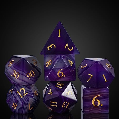 UDIXI Gemstone DND Dice Set 7PCS Purple Agate Stone DD Dice Polyhedral for Role Playing and Other Tabletop Games - Image 1