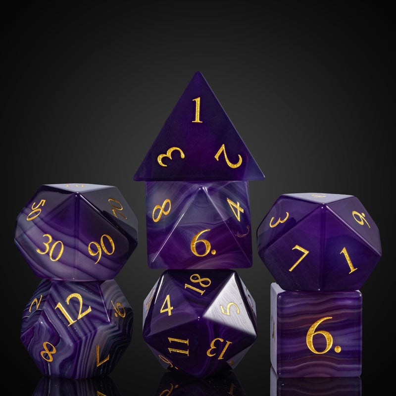 UDIXI Gemstone DND Dice Set 7PCS Purple Agate Stone DD Dice Polyhedral for Role Playing and Other Tabletop Games - Image 3