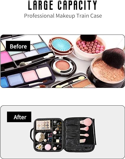 BESTOTTAM Travel Makeup BagPortable Train Cosmetic Case Organizer with Adjustable Dividers Makeup Case Cosmetic Bag for Makeup Brushes Cosmetics Toiletry Jewelry Digital AccessoriesBlack - Image 4