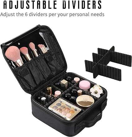 BESTOTTAM Travel Makeup BagPortable Train Cosmetic Case Organizer with Adjustable Dividers Makeup Case Cosmetic Bag for Makeup Brushes Cosmetics Toiletry Jewelry Digital AccessoriesBlack - Image 3