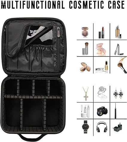 BESTOTTAM Travel Makeup BagPortable Train Cosmetic Case Organizer with Adjustable Dividers Makeup Case Cosmetic Bag for Makeup Brushes Cosmetics Toiletry Jewelry Digital AccessoriesBlack - Image 5