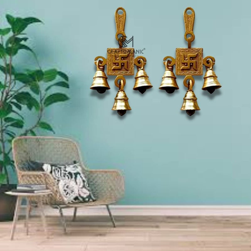 Craftomanic Brass Swastik Hanging BellsBrass Hanging Bells Room Entance Home Decor for Diwali Decoration Hanging Bell for Temple Door Entrance Pooja Mandir - Image 3