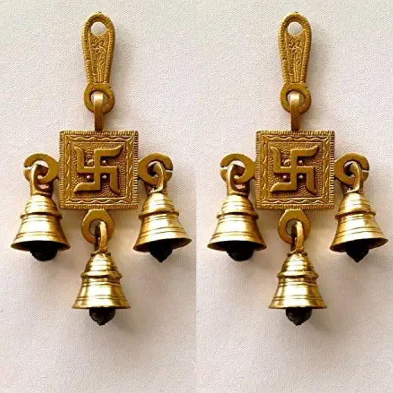 Craftomanic Brass Swastik Hanging BellsBrass Hanging Bells Room Entance Home Decor for Diwali Decoration Hanging Bell for Temple Door Entrance Pooja Mandir - Image 2