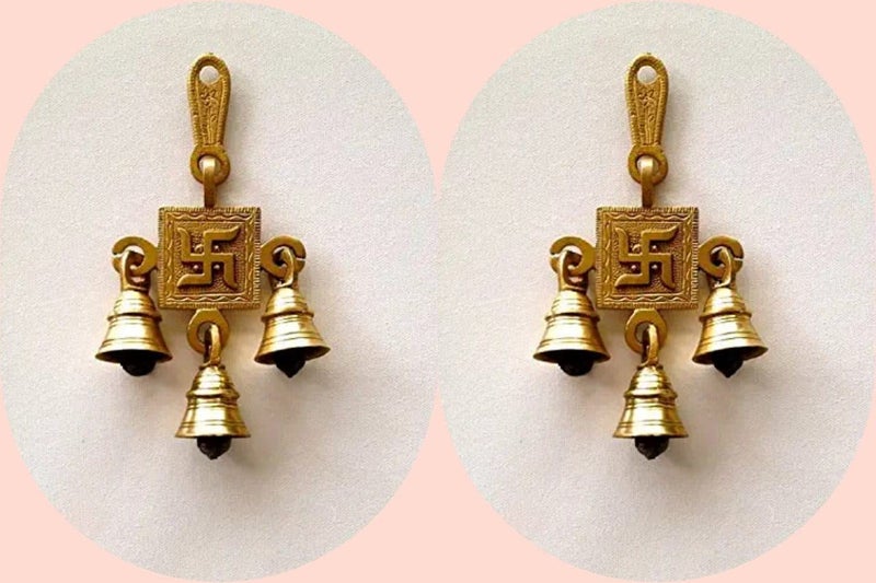Craftomanic Brass Swastik Hanging BellsBrass Hanging Bells Room Entance Home Decor for Diwali Decoration Hanging Bell for Temple Door Entrance Pooja Mandir - Image 1