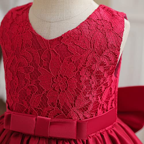 NNJXD Baby Girls Lace Dress Bowknot Flower Dresses Wedding Pageant Baptism Christening Tutu Gown Size (100) 18-24 Months #Red - Image 4