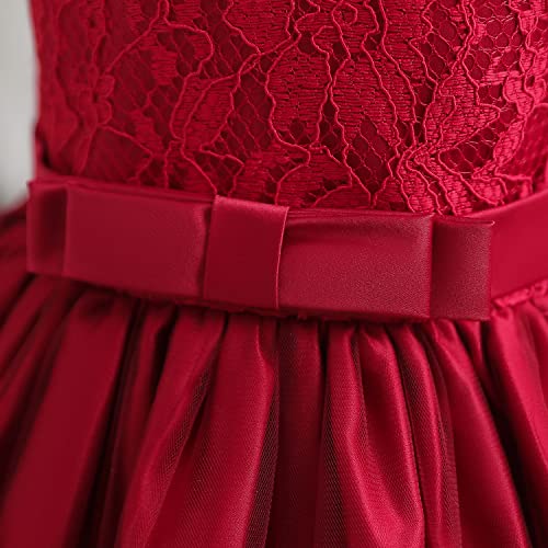 NNJXD Baby Girls Lace Dress Bowknot Flower Dresses Wedding Pageant Baptism Christening Tutu Gown Size (100) 18-24 Months #Red - Image 5
