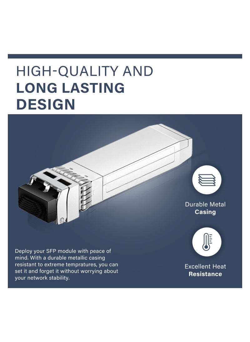 10G SFP+ MMF 300m 850nm Multi-vendor Compatible Transceiver Module - 10GBASE-SR, SFP+, MMF, DDM - Hot Swappable, PnP - Cisco SFP-10G-SR, Huawei, Ubiquiti, D-Link, TP-Link, MikroTik - CMD-SR-10G