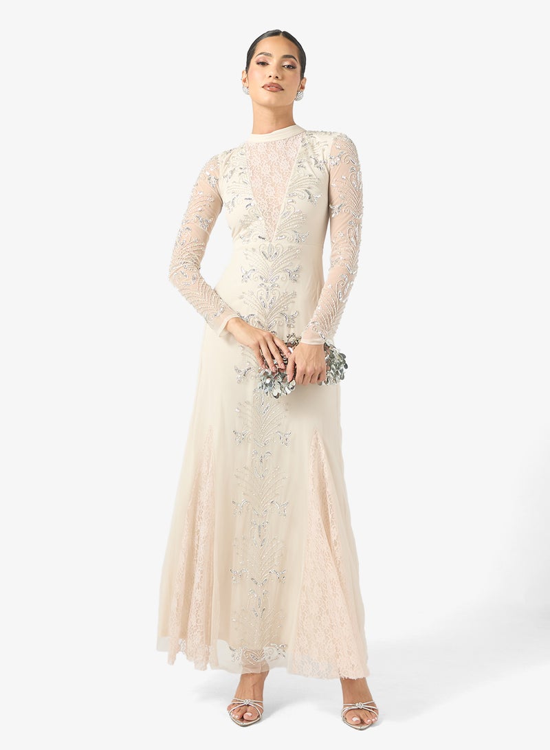 فروك اند فرل فستان ماكسي مزين بتفاصيل شبكية - Image 4