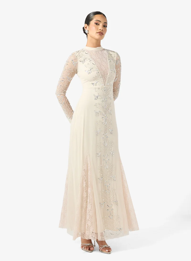 Frock and Frill Mesh Detailed Embellished Maxi Dress