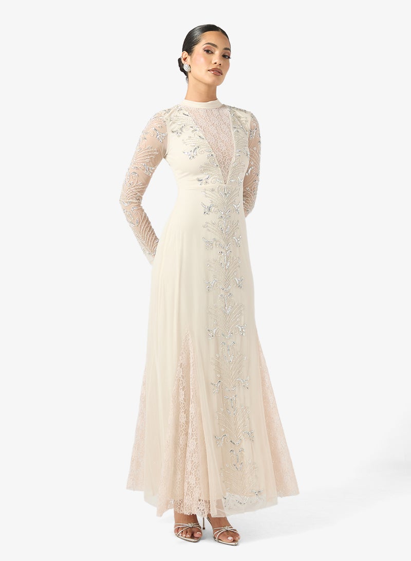 فروك اند فرل فستان ماكسي مزين بتفاصيل شبكية - Image 1