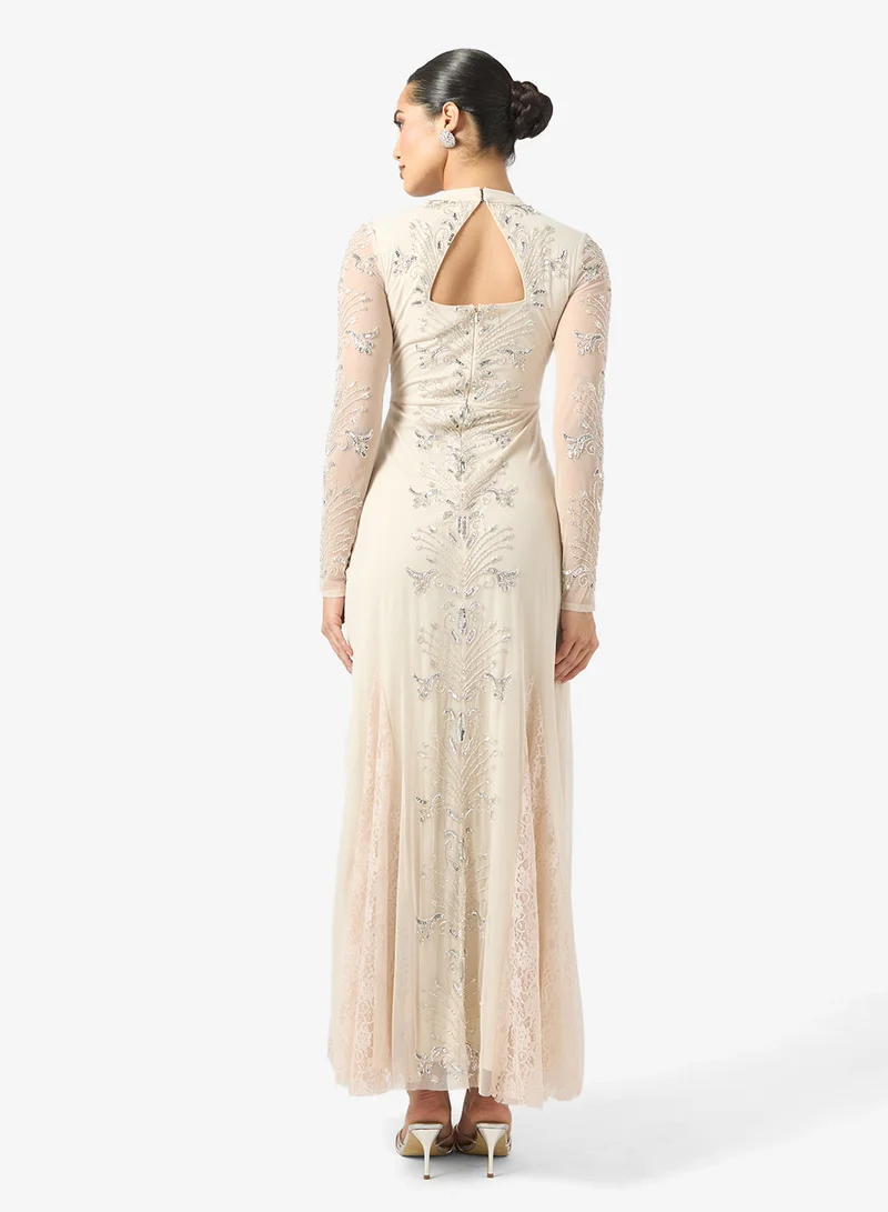 Frock and Frill Mesh Detailed Embellished Maxi Dress