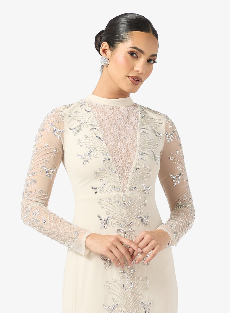 فروك اند فرل فستان ماكسي مزين بتفاصيل شبكية - Image 3