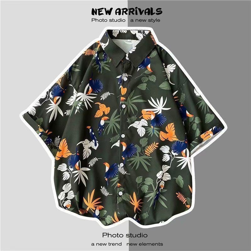 Vintage Retro Floral Shirt Hong Kong Style Short-Sleeved Hainan Island Shirt Hawaiian Summer Beach Shirt Trendy Brand For Men And Women - Image 1