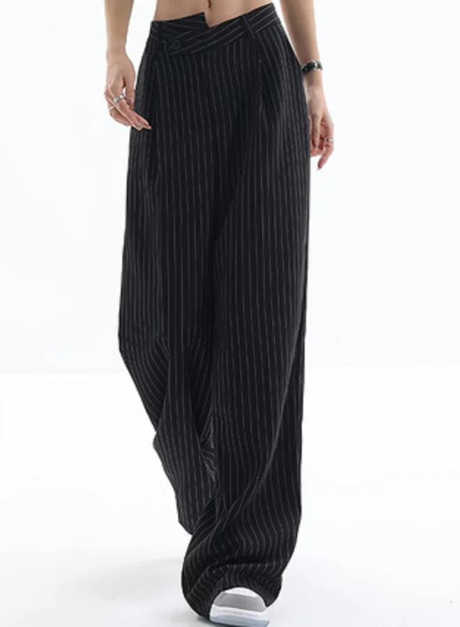 Take Two Black Pinstripe Wide Leg Trousers