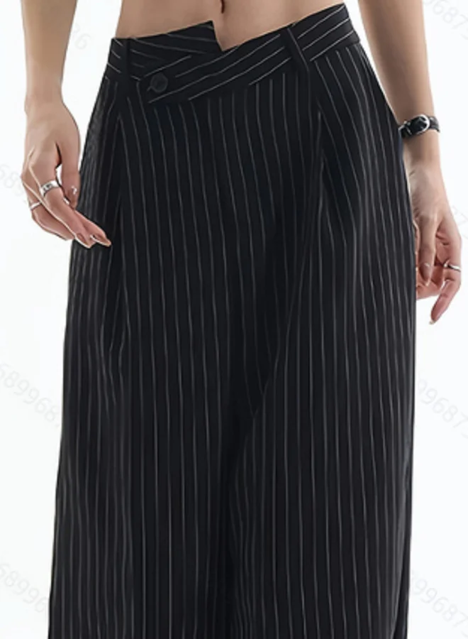 Take Two  Black Pinstripe Wide Leg Trousers for Women | Best Price UAE