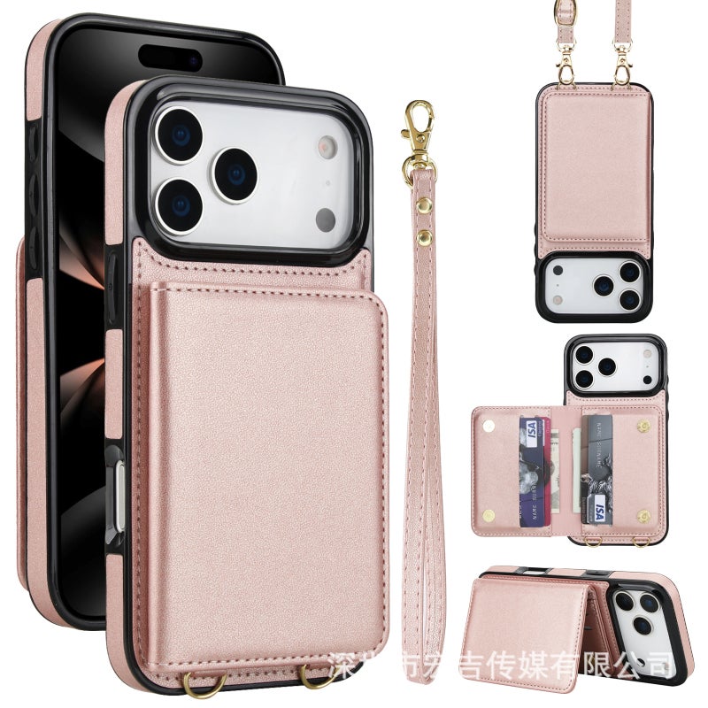 غطاء واقي بTPU لـ iPhone 14 / 14 Plus / 14 Pro / 14 Pro Max مع حامل قائم وحامل بطاقات مع مقاوم للصدمات مع حماية من السقوط باللون ذهبي وردي بوظيفة حامل من مادة TPU للسفر للمكتب - Image 1