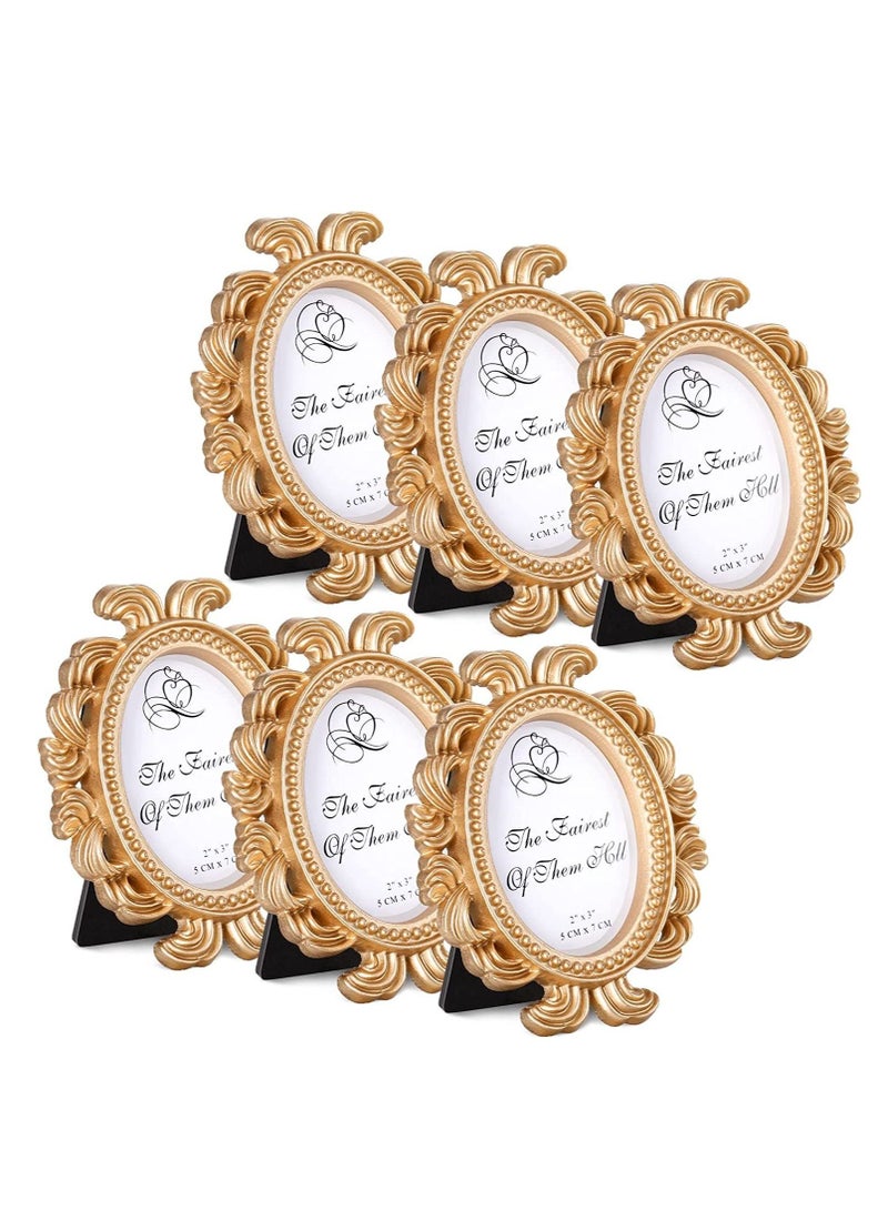 Captaintech Vintage Picture Frame 2x3 Antique Photo Frame Mini Picture Frame  Baroque Place Card Photo Holder Resin Oval Frame Table Top Display Frame Party Decorations, Resin Frame (Gold, 6 Pieces) - Image 1