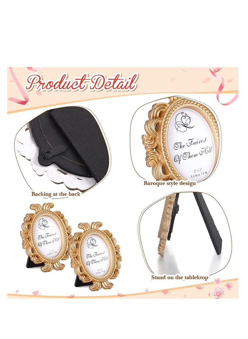 Captaintech Vintage Picture Frame 2x3 Antique Photo Frame Mini Picture Frame  Baroque Place Card Photo Holder Resin Oval Frame Table Top Display Frame Party Decorations, Resin Frame (Gold, 6 Pieces) - Image 2