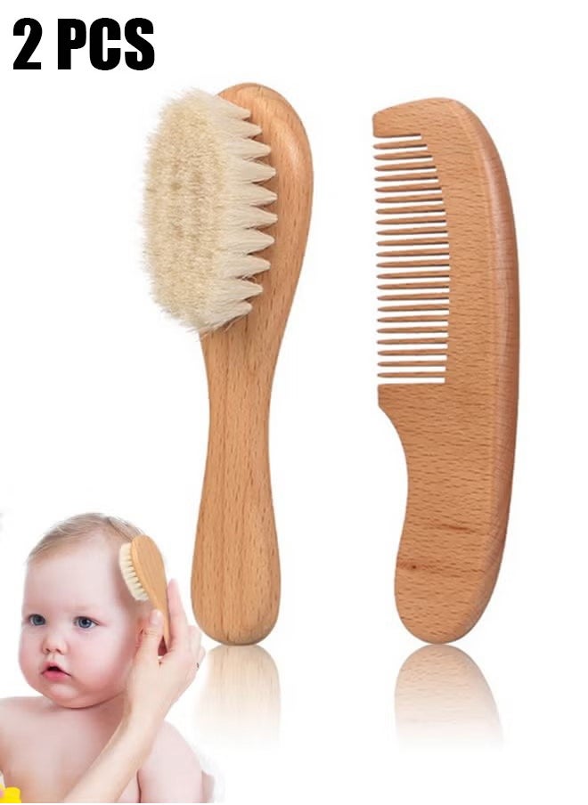 HY Baby Hair Bush and Comb Set - Nature Lotus Wood with Soft Goat Bristle and Pear Wood Comb for Newborns & Toddlers, Ideal for Cradle Cap  - Image 1
