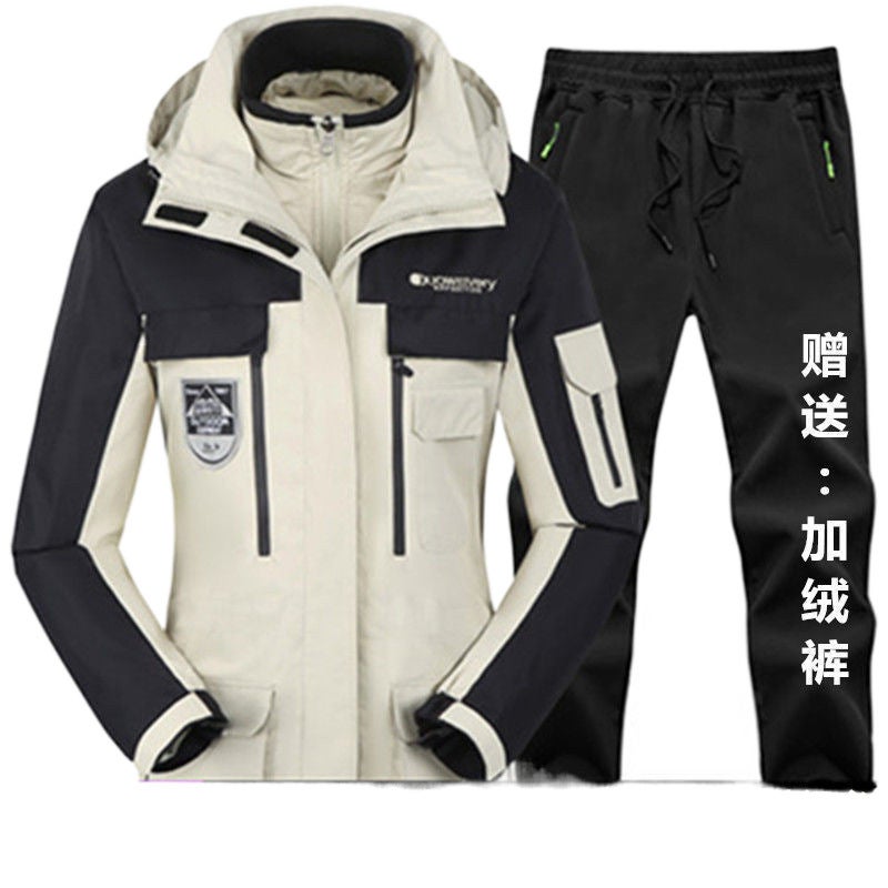 Women'S Trendy Brand South Korea Three-In-One Detachable Fleece-Lined Thickened Waterproof Windproof Climbing Ski Jacket For Men - Image 5