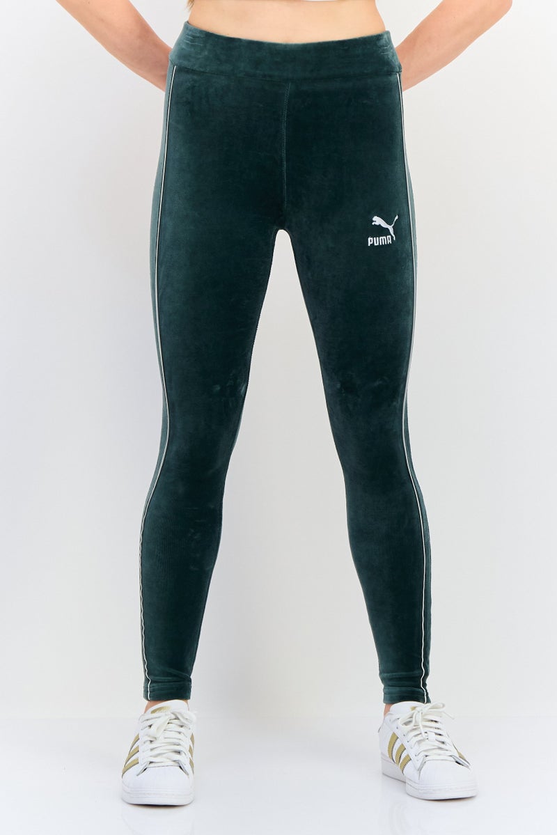 PUMA Women Tight Fit Embroidered Logo High Waist Outdoor Leggings, Green - Image 1