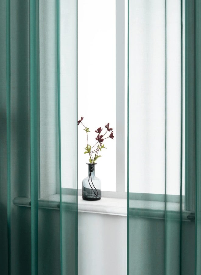 DUALIFE Hunter Green Sheer Curtains 54 Inch Length,Look Semi Sheer Curtain Drapes for Living Room Bedroom Loft Kitchen Bathroom Privacy Voile Window Treatment Panels,52 x 45 Inches,Set of 2 - Image 4