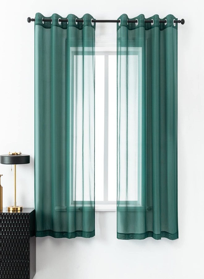 DUALIFE Hunter Green Sheer Curtains 54 Inch Length,Look Semi Sheer Curtain Drapes for Living Room Bedroom Loft Kitchen Bathroom Privacy Voile Window Treatment Panels,52 x 45 Inches,Set of 2 - Image 1