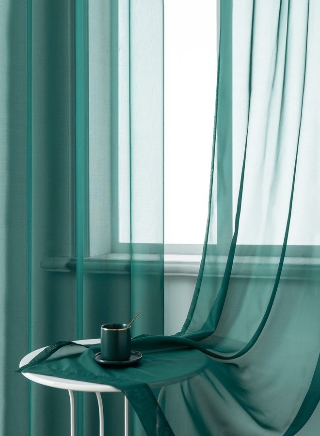 DUALIFE Hunter Green Sheer Curtains 54 Inch Length,Look Semi Sheer Curtain Drapes for Living Room Bedroom Loft Kitchen Bathroom Privacy Voile Window Treatment Panels,52 x 45 Inches,Set of 2 - Image 5