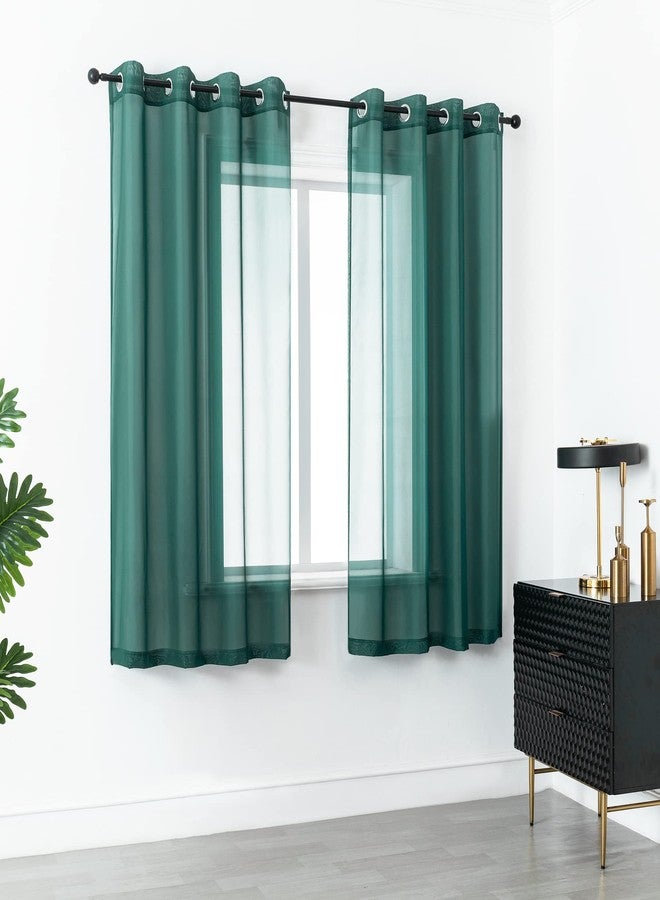 DUALIFE Hunter Green Sheer Curtains 54 Inch Length,Look Semi Sheer Curtain Drapes for Living Room Bedroom Loft Kitchen Bathroom Privacy Voile Window Treatment Panels,52 x 45 Inches,Set of 2 - Image 2