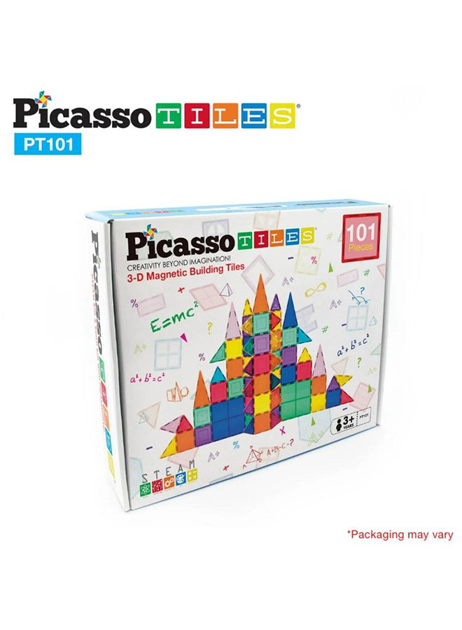 PicassoTiles 101 قطعة من مكعبات 3D المغناطيسية، مكعبات بناء مغناطيسية للأطفال، ألعاب حسية مغناطيسية للأولاد والبنات من سن 3 سنوات فما فوق - Image 1