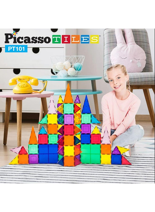 PicassoTiles 101 قطعة من مكعبات 3D المغناطيسية، مكعبات بناء مغناطيسية للأطفال، ألعاب حسية مغناطيسية للأولاد والبنات من سن 3 سنوات فما فوق - Image 3