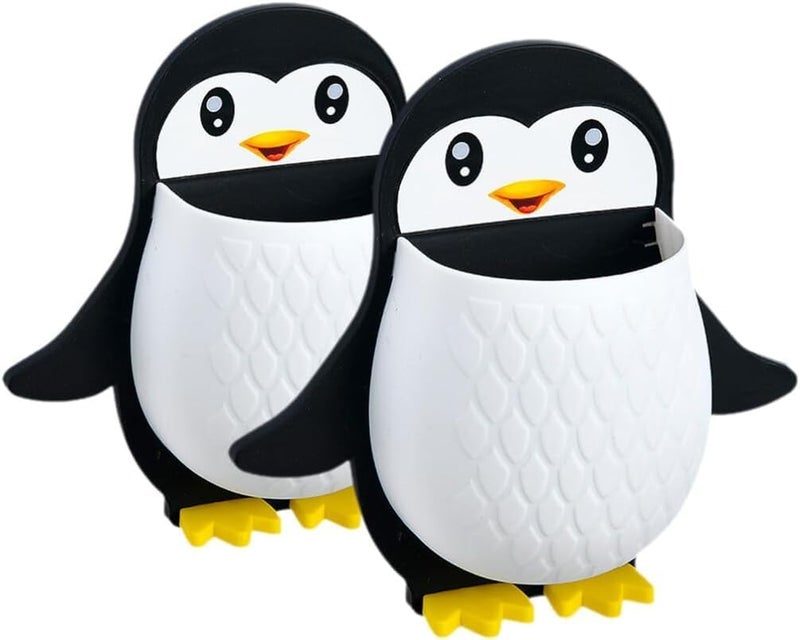 BBRAIMEN Wall Mounted Penguin Design Toothpaste Holder Multicolor Plastic | Storage Box Tv Remote Holder Bedroom Phone Brackets Remote Control Organizer Pack of 2 - Image 1