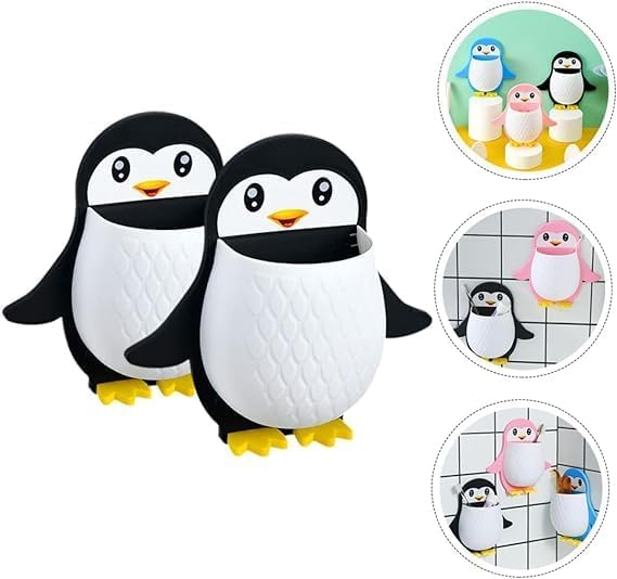 BBRAIMEN Wall Mounted Penguin Design Toothpaste Holder Multicolor Plastic | Storage Box Tv Remote Holder Bedroom Phone Brackets Remote Control Organizer Pack of 2 - Image 2