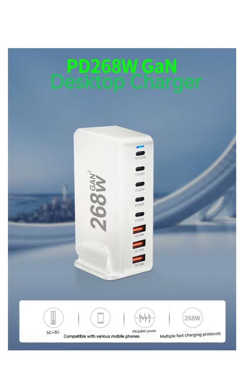268W USB C Charger, GaN III 8 Port Fast Charging Station Type C Hub, PD 100W Laptop Charger Adapter for MacBook Air, Sumsung S24 S23 S22 Ultra, iPhone 15 14 13, and iPad Pro - Image 1