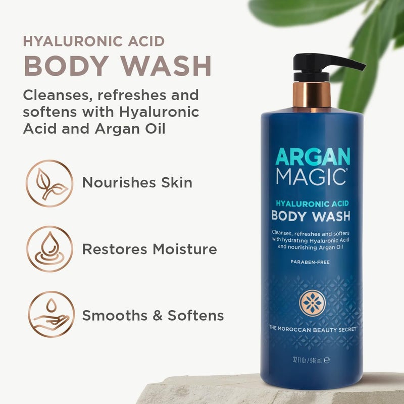 Argan Magic Hyaluronic Acid Body Wash - Cleanses, Refreshes & Softens with Hydrating Hyaluronic Acid and Nourishing Argan Oil | Paraben Free, Cruelty Free (32 Fl Oz) - Image 2