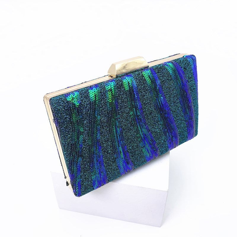 Canli Striped Beads Evening Bag Fashion Sequin Clutch Bag Evening Bag Clutch Bag - Image 4