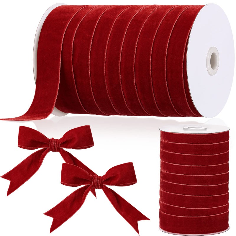 شريط مخمل بورجوندي بعرض 1 إنش وطول 60 ياردة لعيد الميلاد، أشرطة مخملية عتيقة لتزيين شجرة عيد الميلاد، باقات الزهور، حفلات استقبال المواليد، الزفاف، صناعة الأكاليل، وصنع الأقواس، والحرف اليدوية.