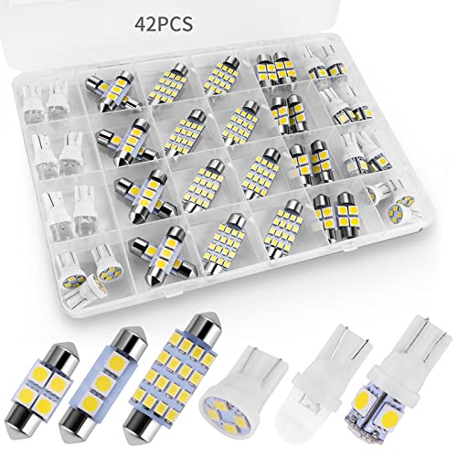 Zakolak 42 Pieces Interior Car Lights, Super Bright White Dome Map Tail Cab Lights Bulb Kit Set , DE3175 T10 31mm 41mm 194 LED Bulb for Your Trucks Width Lamp(White) - Image 1