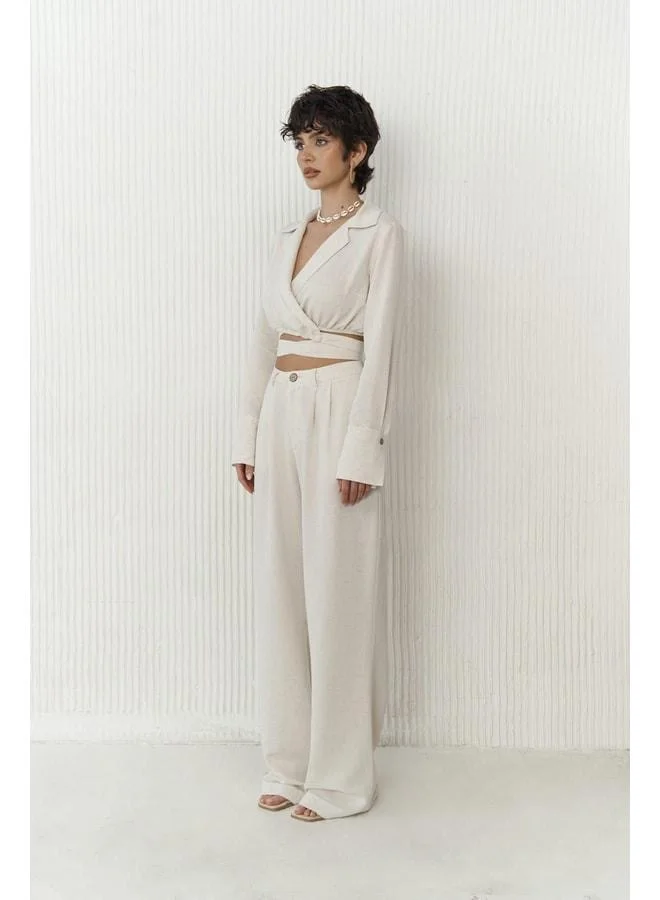 Bohemai  Estila Beige Crop Pants Set. for Women | Best Price UAE