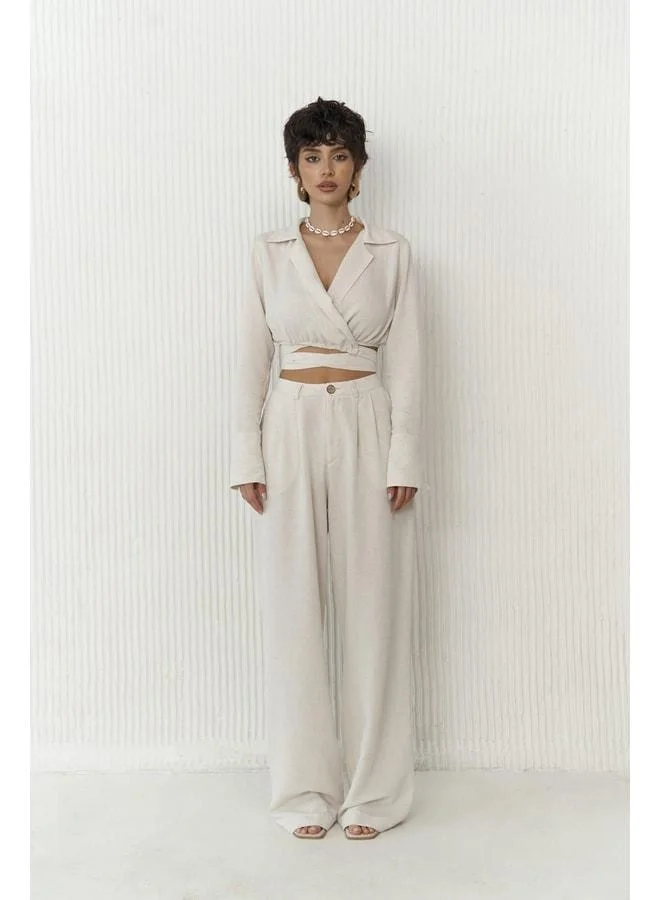 Bohemai  Estila Beige Crop Pants Set. for Women | Best Price UAE