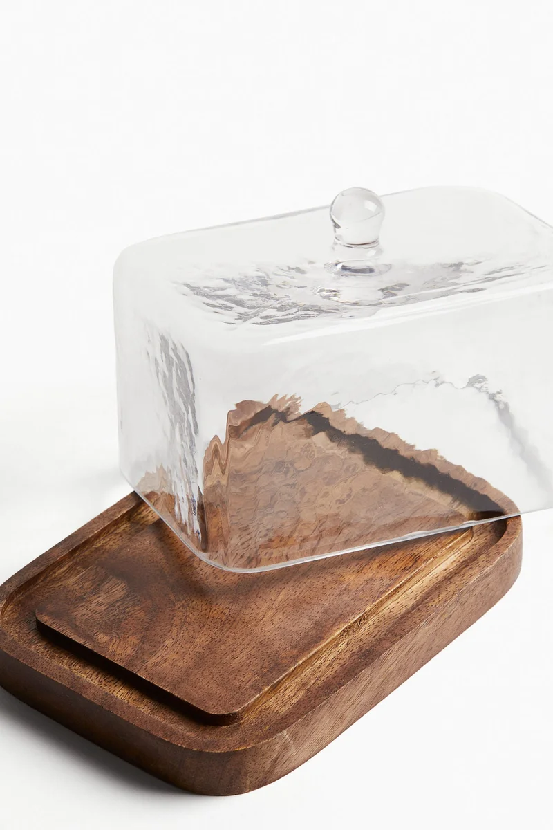 اتش اند ام صحن للزبدة بغطاء زجاجي