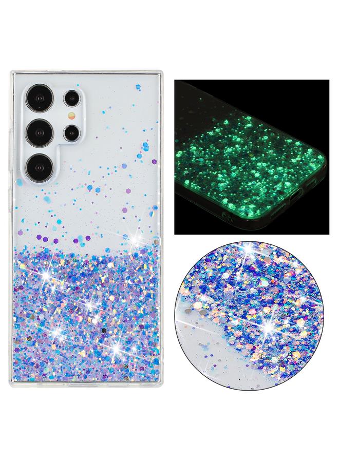 erorex Case For Samsung Galaxy S24 Ultra 5G Transparent Frame Noctilucent Glitter Powder TPU Phone Case - Image 1