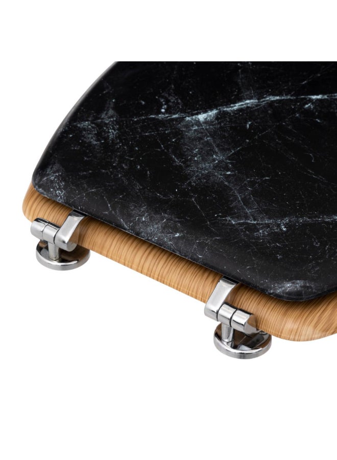 Five Simply Smart Lea Marble Effect Wooden Toilet Seat Black and Brown 5.3 x 36 x 42.5 cm 174791B - Image 4