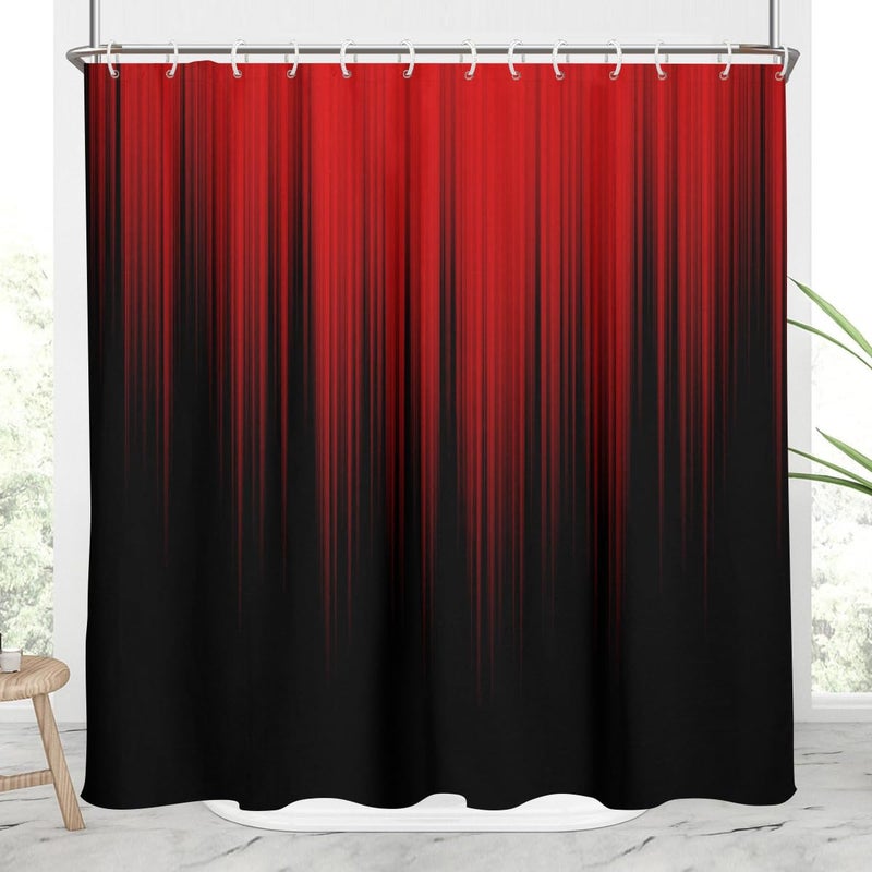 AAtter Red and Black Shower Curtain Funny Ombre Adult Men Anime Elegant Design Bright Decorative Asian Dark Abstract Cool Gradient Vintage Home Bathroom Decor Bathtub Set with 12 Hooks 72x72 Modern