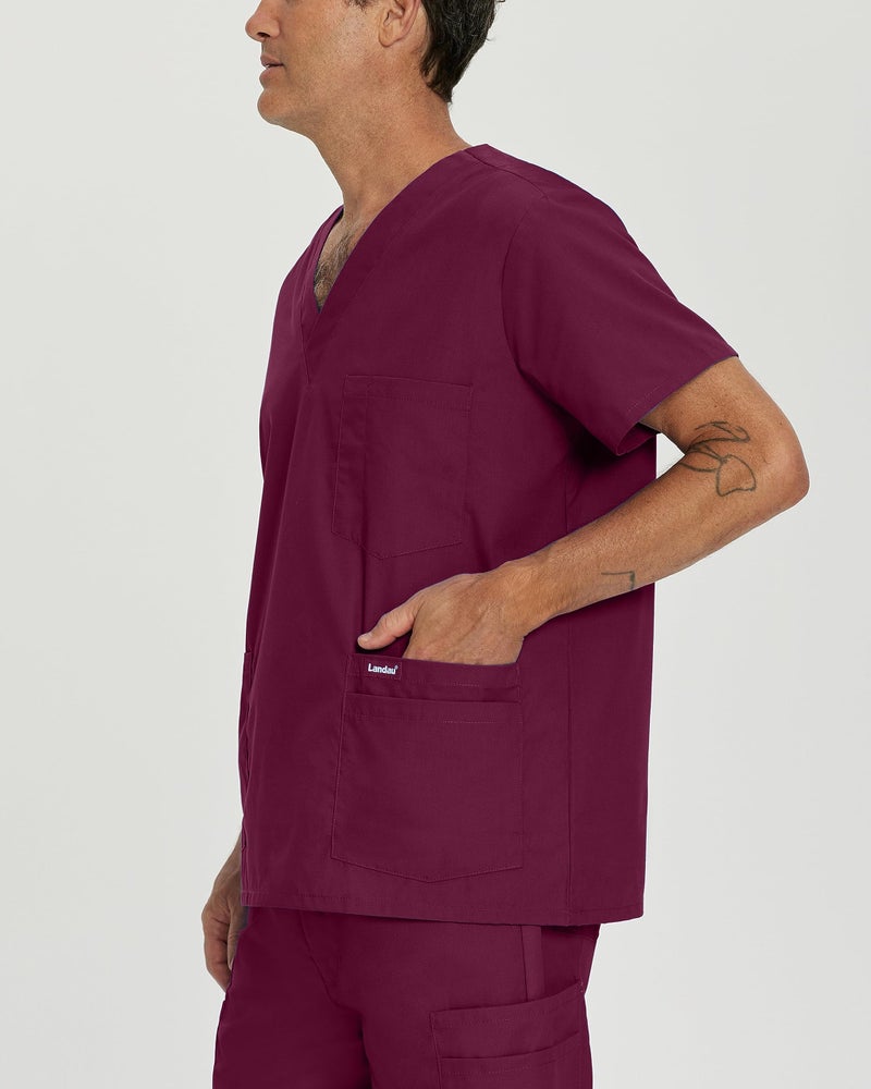 Landau Essentials Relaxed Fit 5-Pocket V-Neck Scrub Top for Men 7489 - Image 2