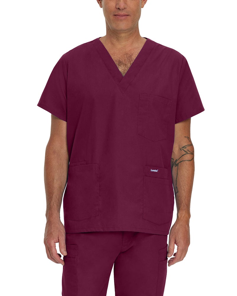 Landau Essentials Relaxed Fit 5-Pocket V-Neck Scrub Top for Men 7489 - Image 1