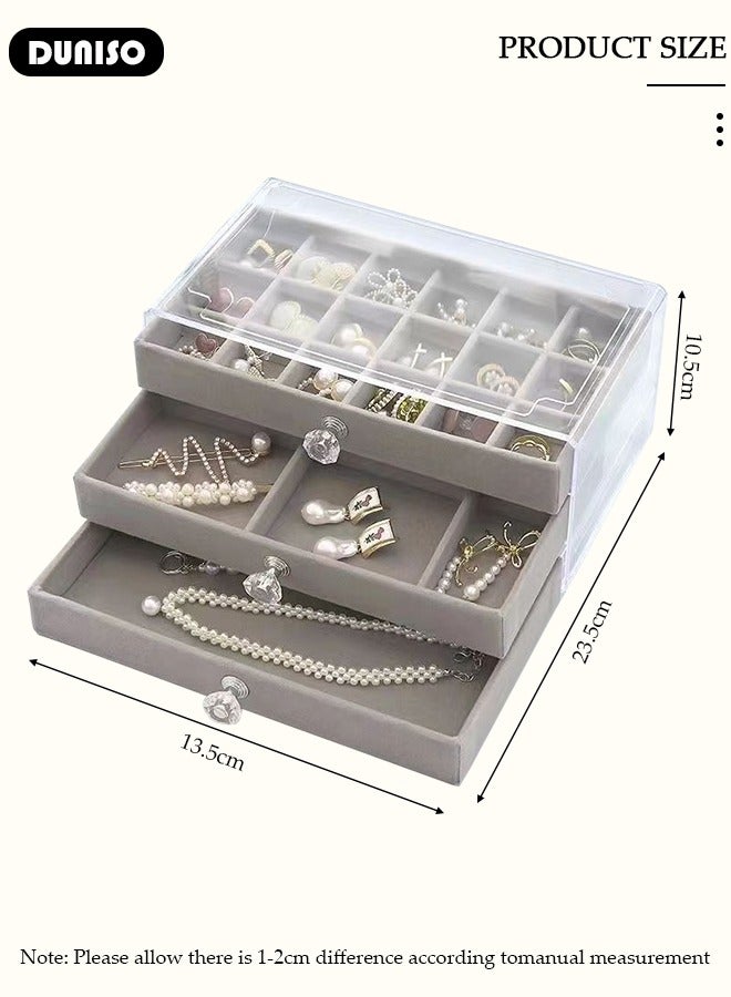 DUNISO Acrylic Jewelry Organizer Box with Tissue Box, 3 Drawers Clear Anti-oxidation Jewelry Boxes for Women, Detachable Velvet Jewelry Display Case for Earring, Bangle, Bracelet, Necklace and Rings Holde  - Image 4