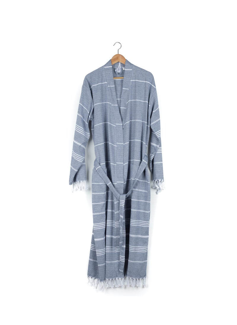 CONTEXT Context Men and Women 100% Organic Turkish Cotton Ultra Absorbent Beach Bath Pool Hotel and spa peshtemal Robe Unisex Turkish Bathrobe Large Extra Large Navy  - Image 1